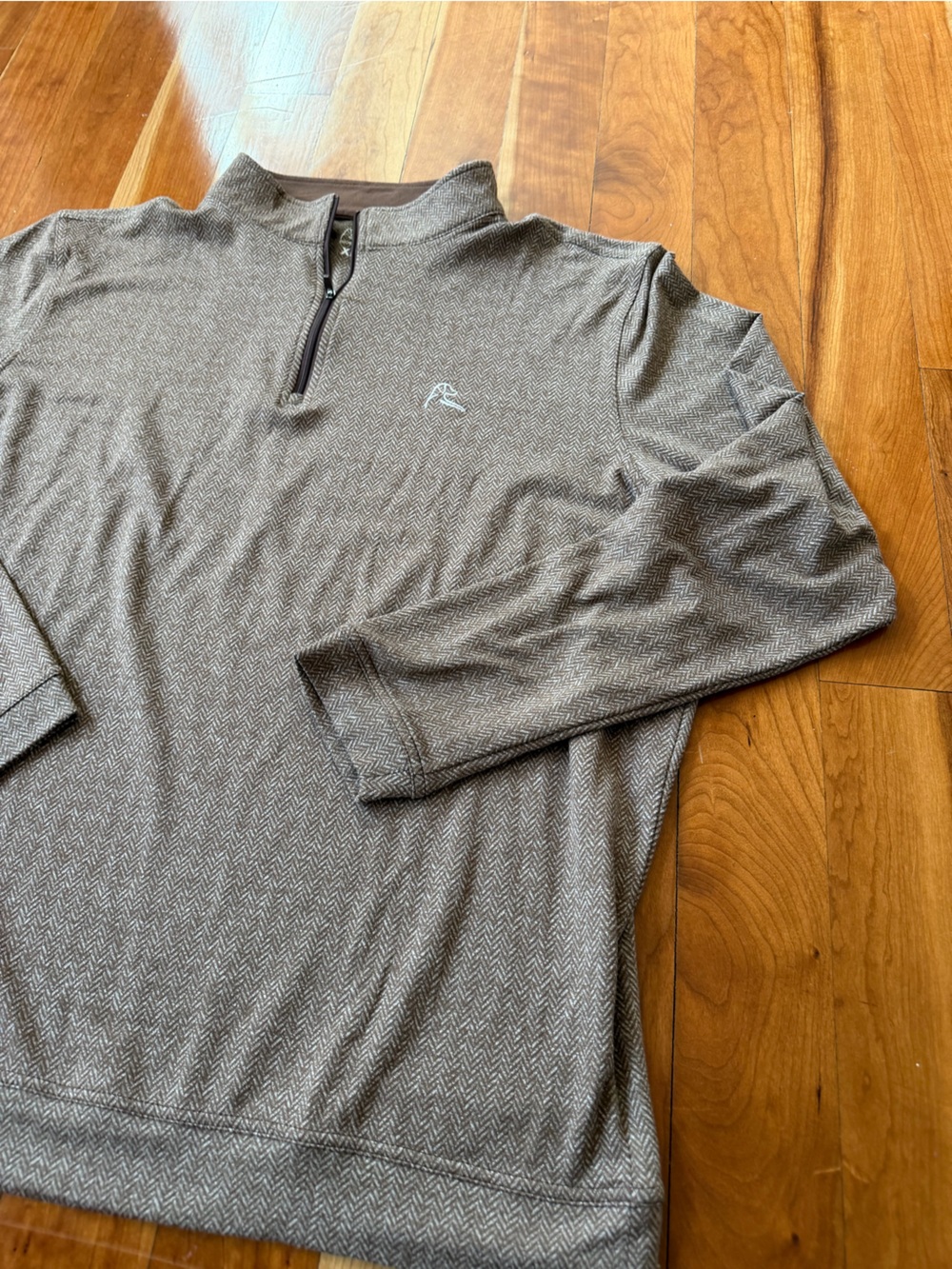 Rhoback men’s brown herringbone quarter zip top for on or off the course size XL